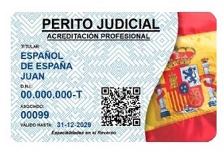 Carné oficial de un perito judicial al que acompaña la placa
